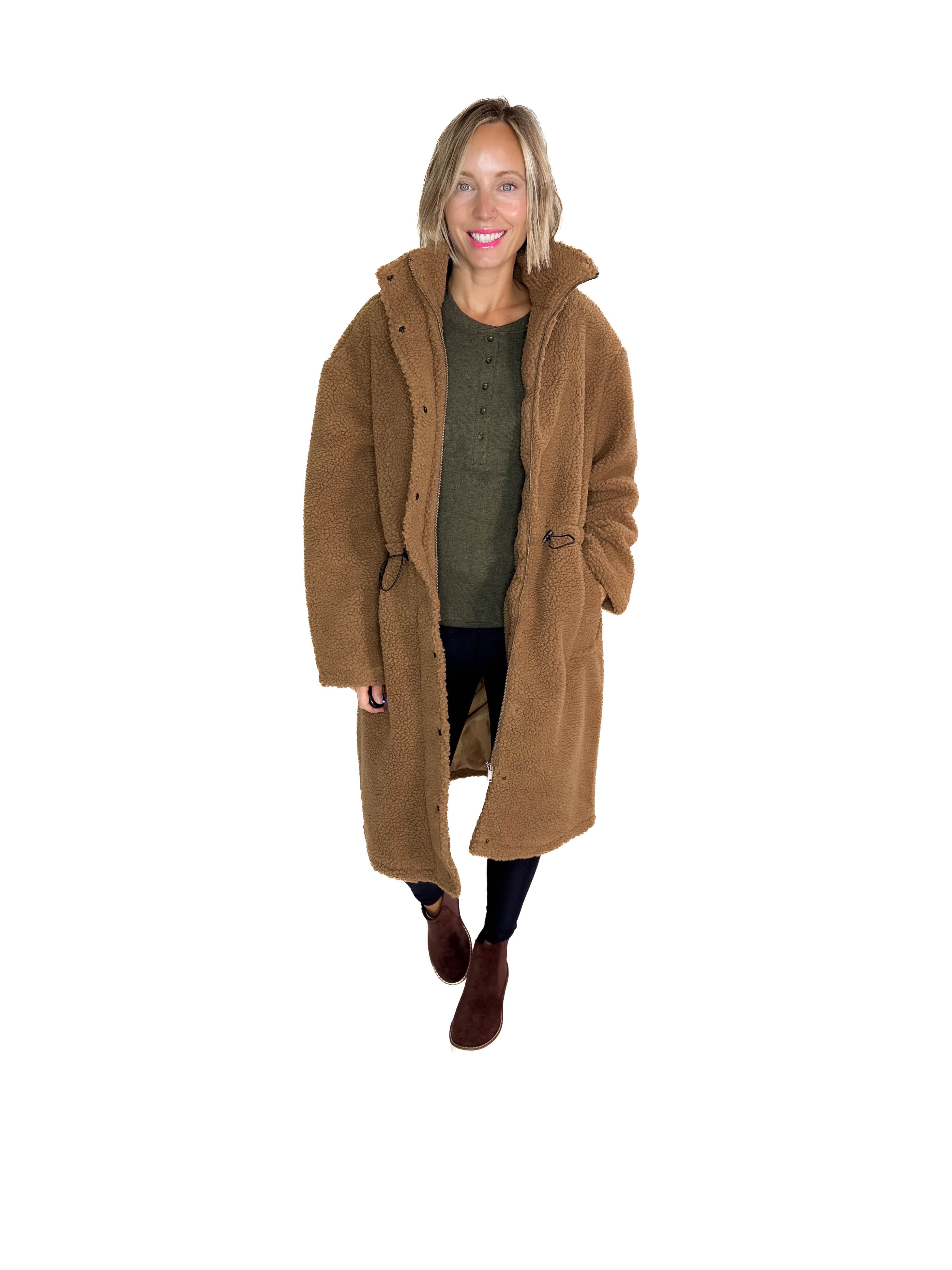 RD STYLE Mila Long Sherpa Coat- CARAMEL-FINAL SALE – Timber + Gray
