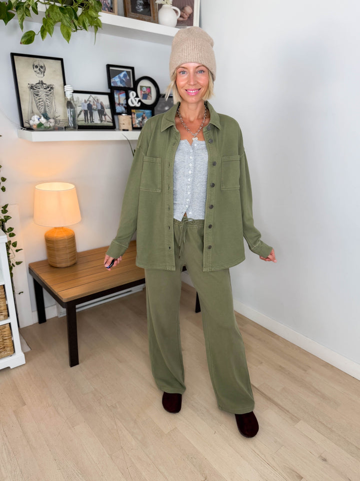 Khendra Cotton Shacket- WASHED SAND OLIVE