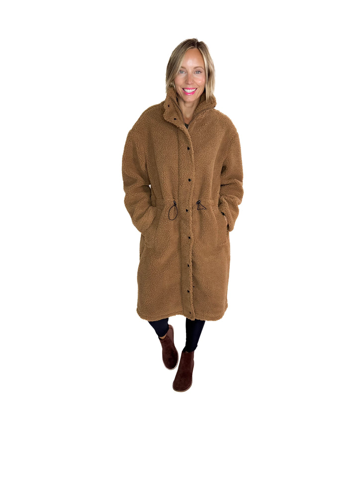 RD STYLE Mila Long Sherpa Coat- CARAMEL