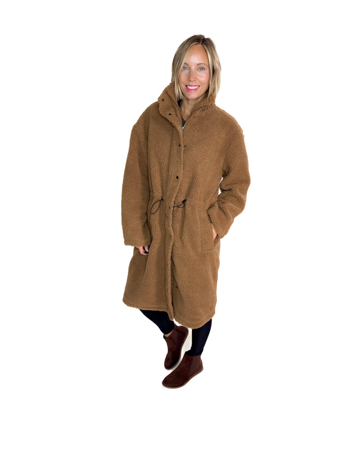 RD STYLE Mila Long Sherpa Coat- CARAMEL