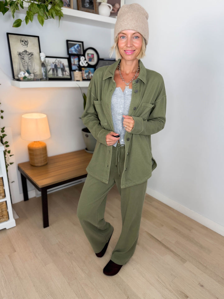 Khendra Cotton Shacket- WASHED SAND OLIVE