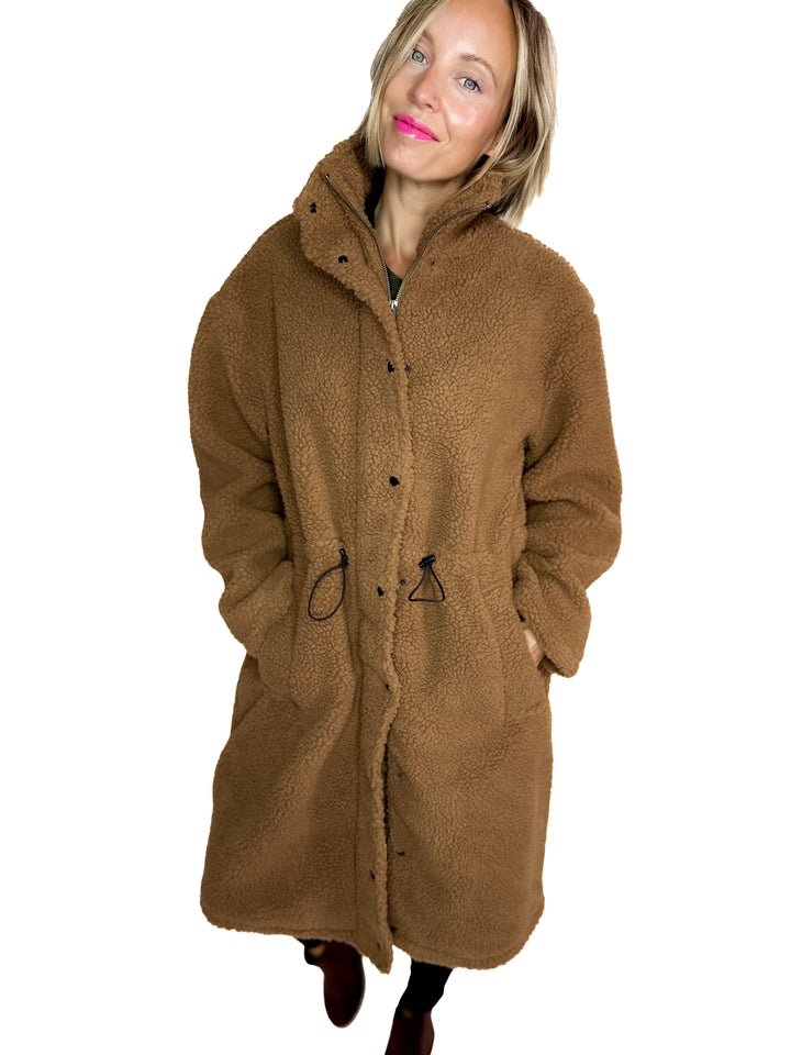 RD STYLE Mila Long Sherpa Coat- CARAMEL