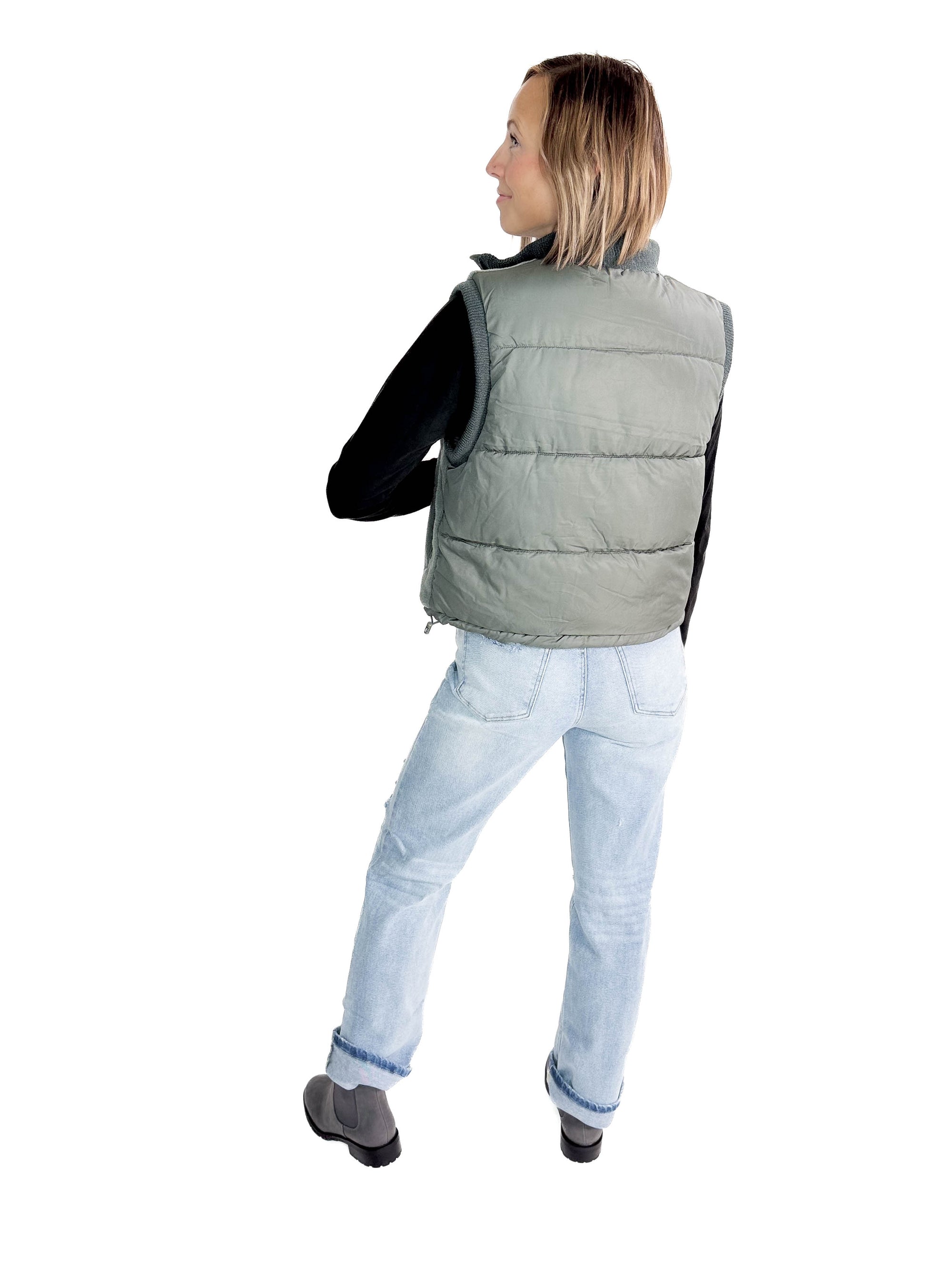 THREAD & SUPPLY Bretta Sherpa Vest- SMOKED JADE-FINAL SALE