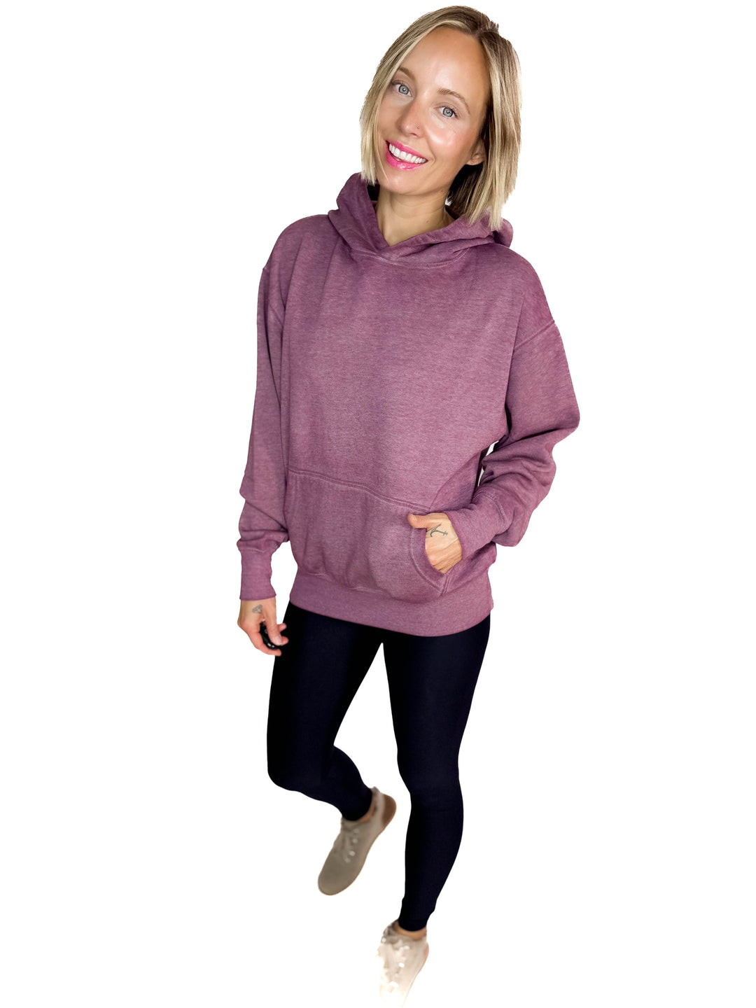 MONO B Burnout Bliss Fleece Hoodie- DARK PLUM