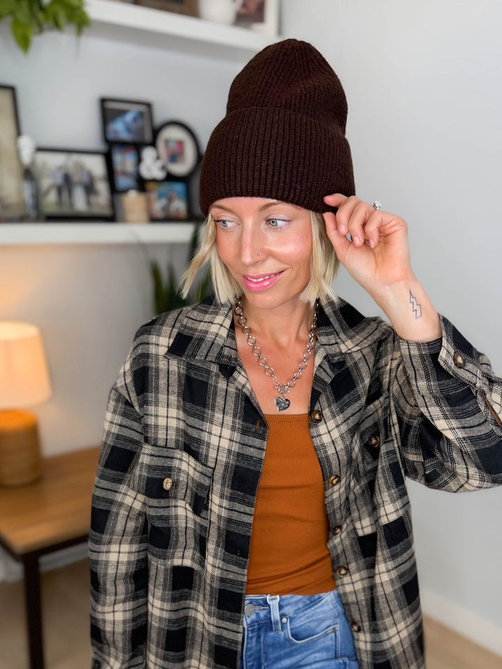 Only Ingrid Ribbed Beanie- COFFEE BEANIE
