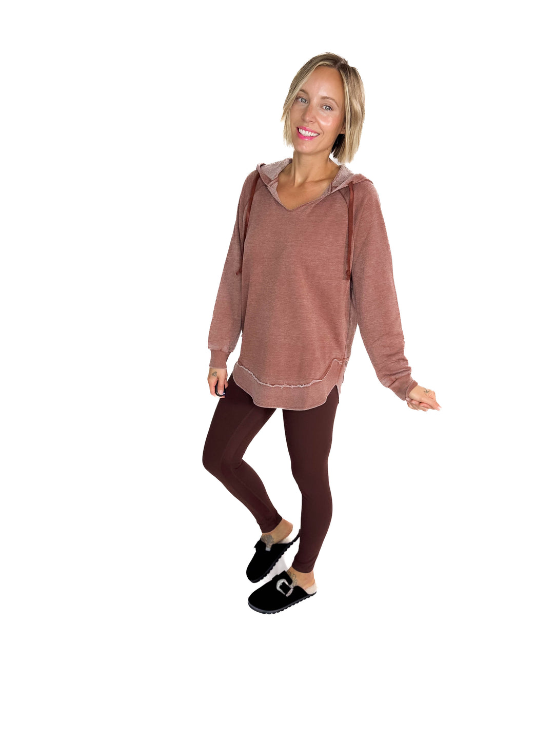 September Sky Split Hem Hoodie- CHESTNUT BROWN