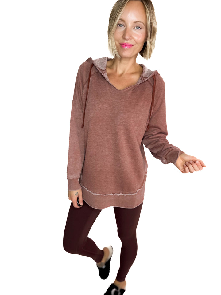 September Sky Split Hem Hoodie- CHESTNUT BROWN