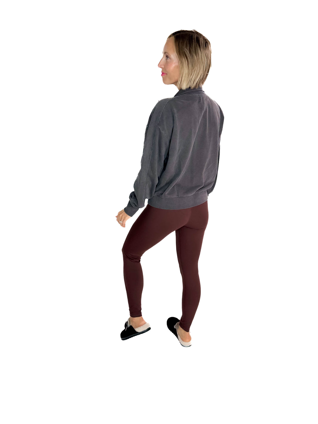 Adeline Cozy Acid Wash High Collar Full Zip- WASHED CHARCOAL