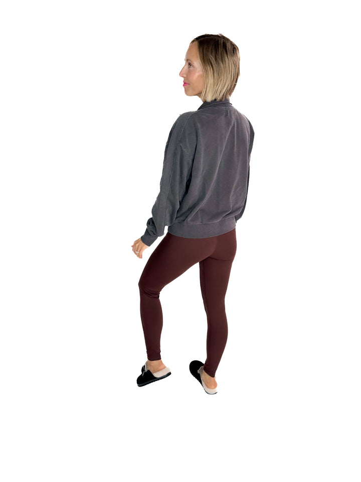 Adeline Cozy Acid Wash High Collar Full Zip- WASHED CHARCOAL