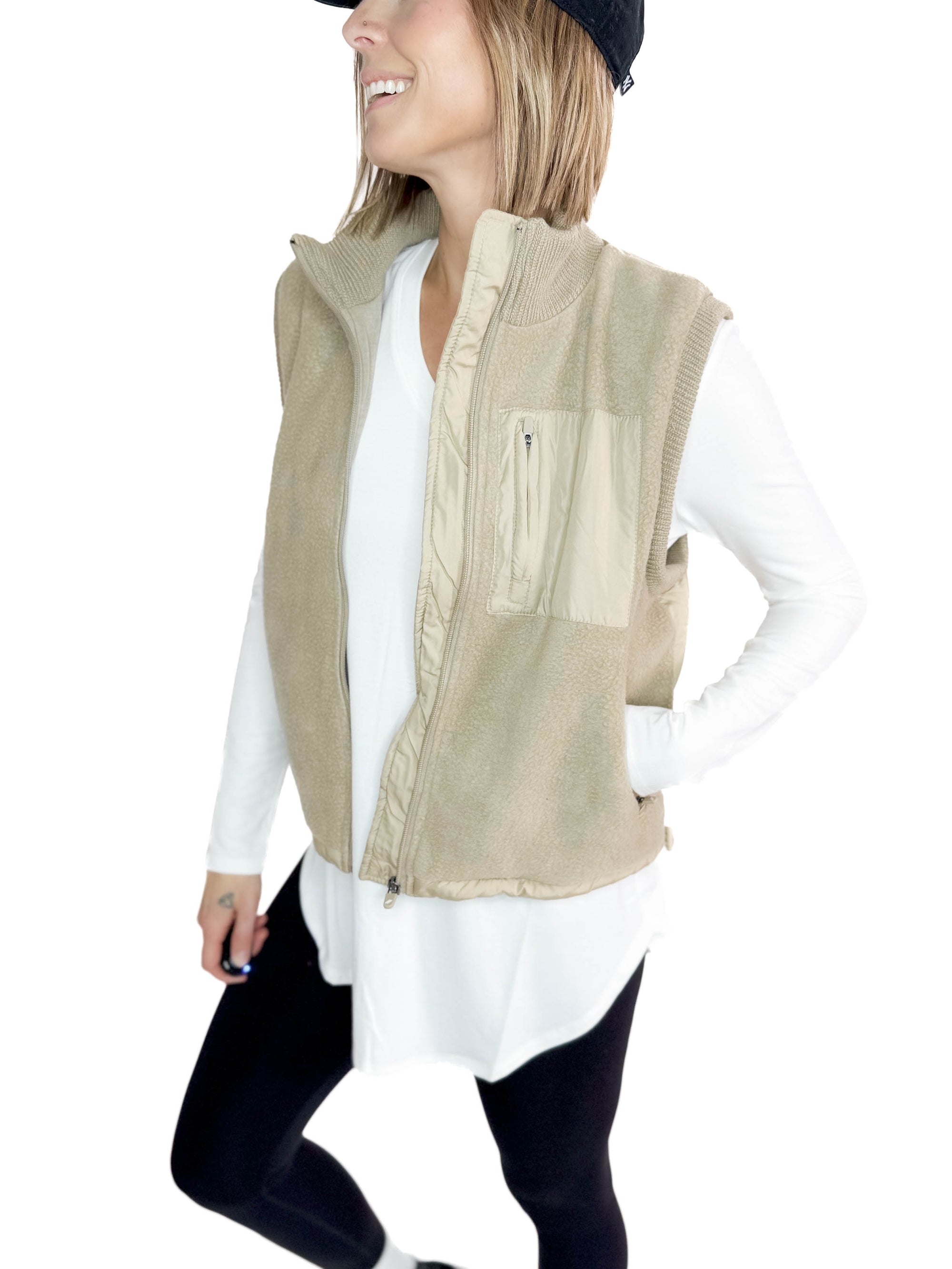 THREAD & SUPPLY Bretta Sherpa Vest- TAUPE-FINAL SALE