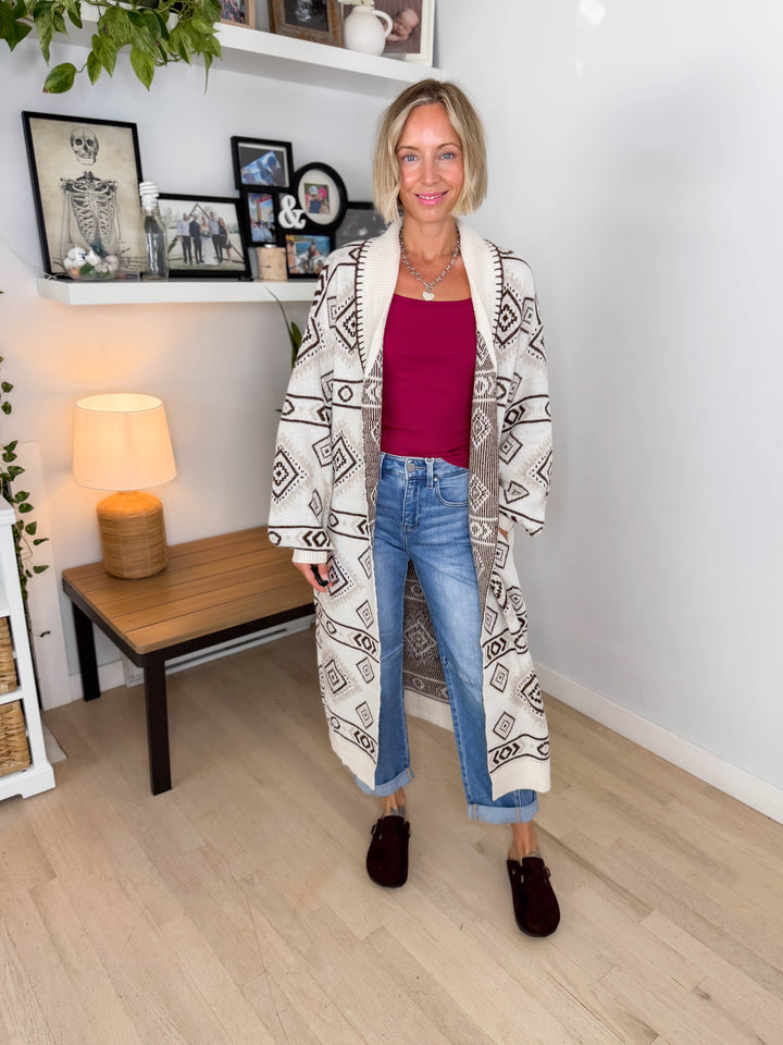 Lennox Western Cardigan- CREAM & BROWN