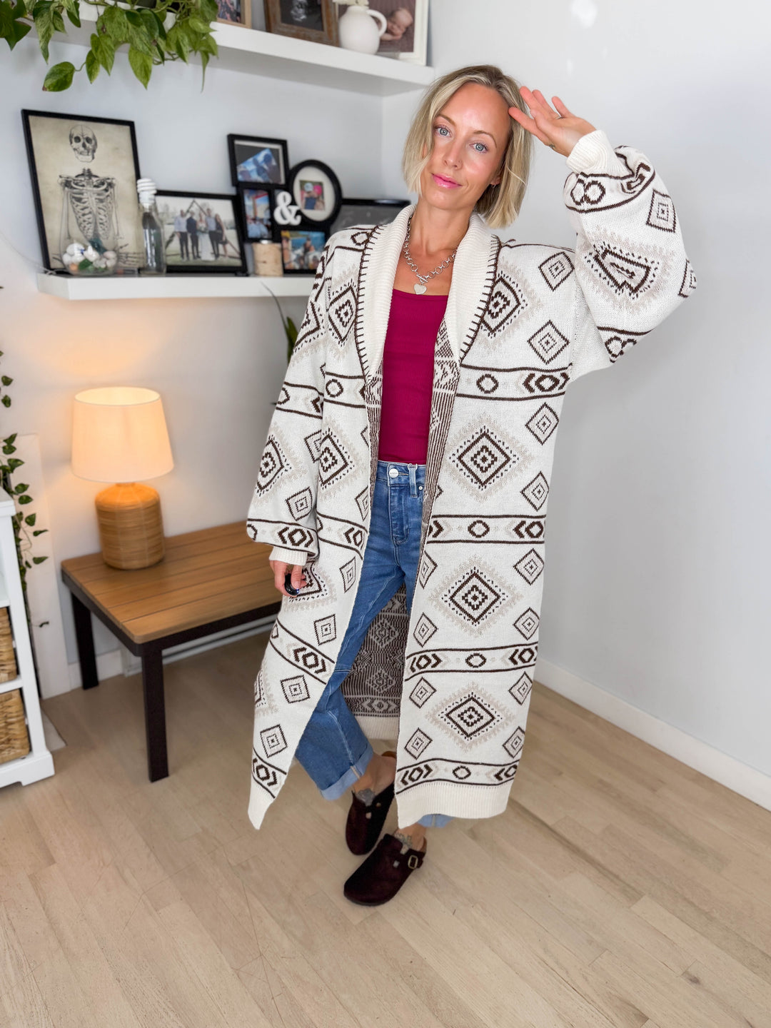 Lennox Western Cardigan- CREAM & BROWN
