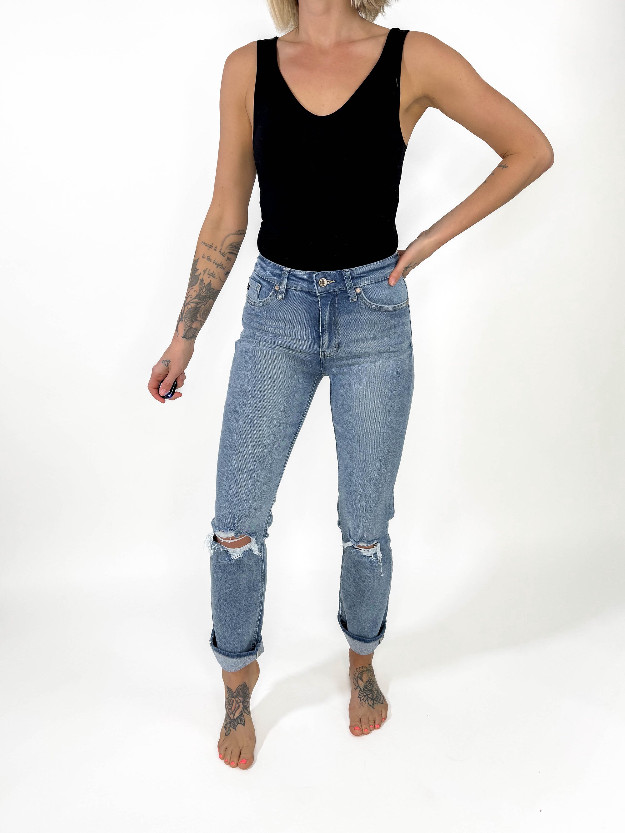 KANCAN Aiden High Rise Slim Straight Jeans- LIGHT WASH