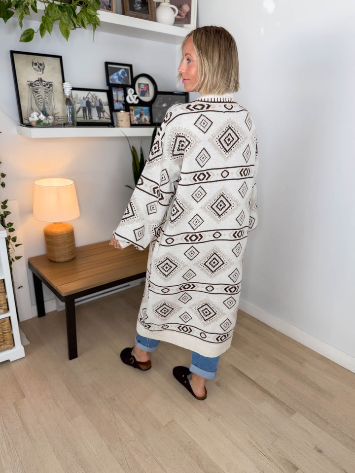Lennox Western Cardigan- CREAM & BROWN