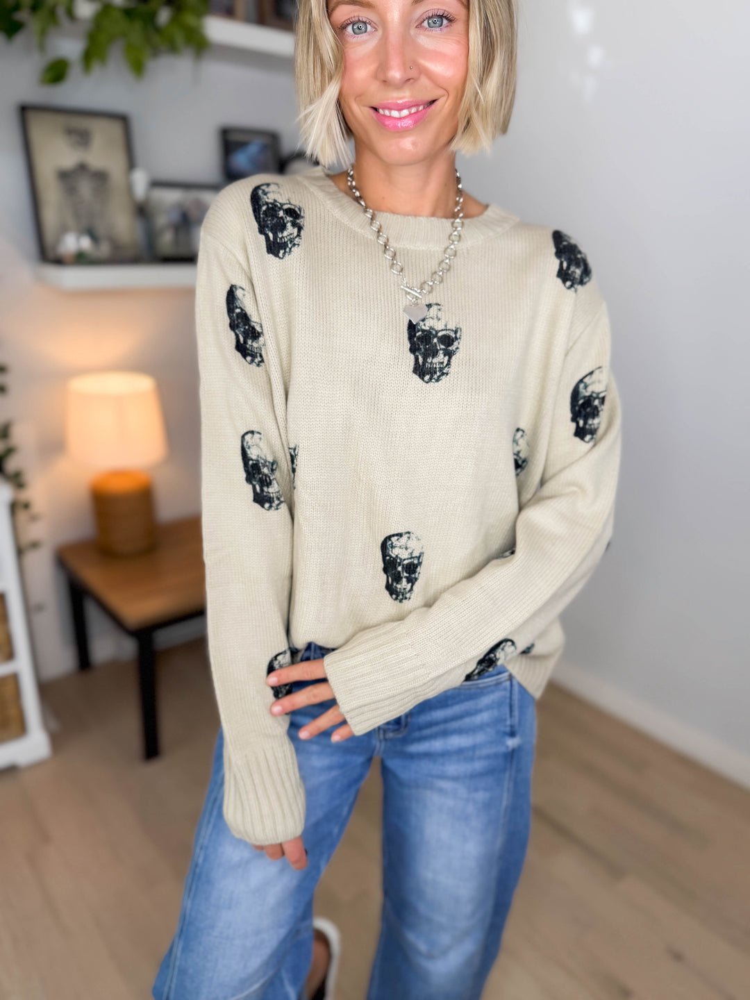 Stevie Skull Sweater- TAN