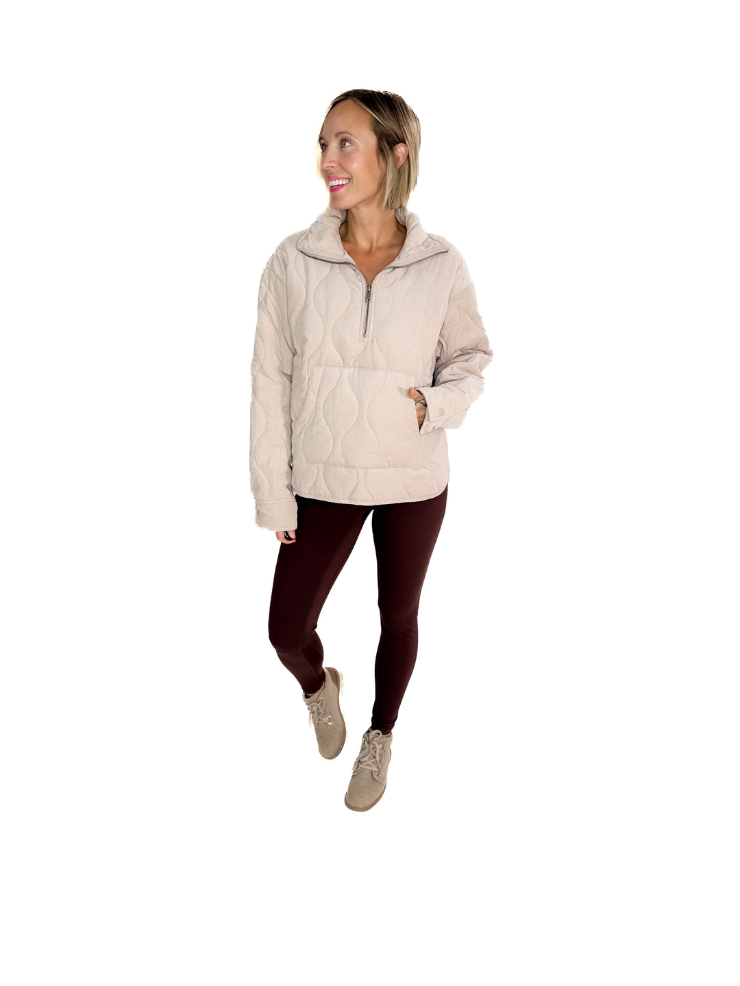 Elmwood Quilted 1/4 Zip Jacket- TAUPE