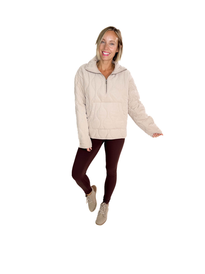 Elmwood Quilted 1/4 Zip Jacket- TAUPE