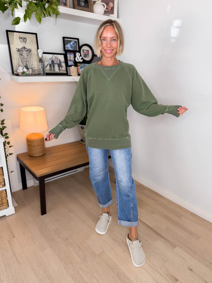 Juliet Washed Tunic Sweatshirt- LIGHT OLIVE