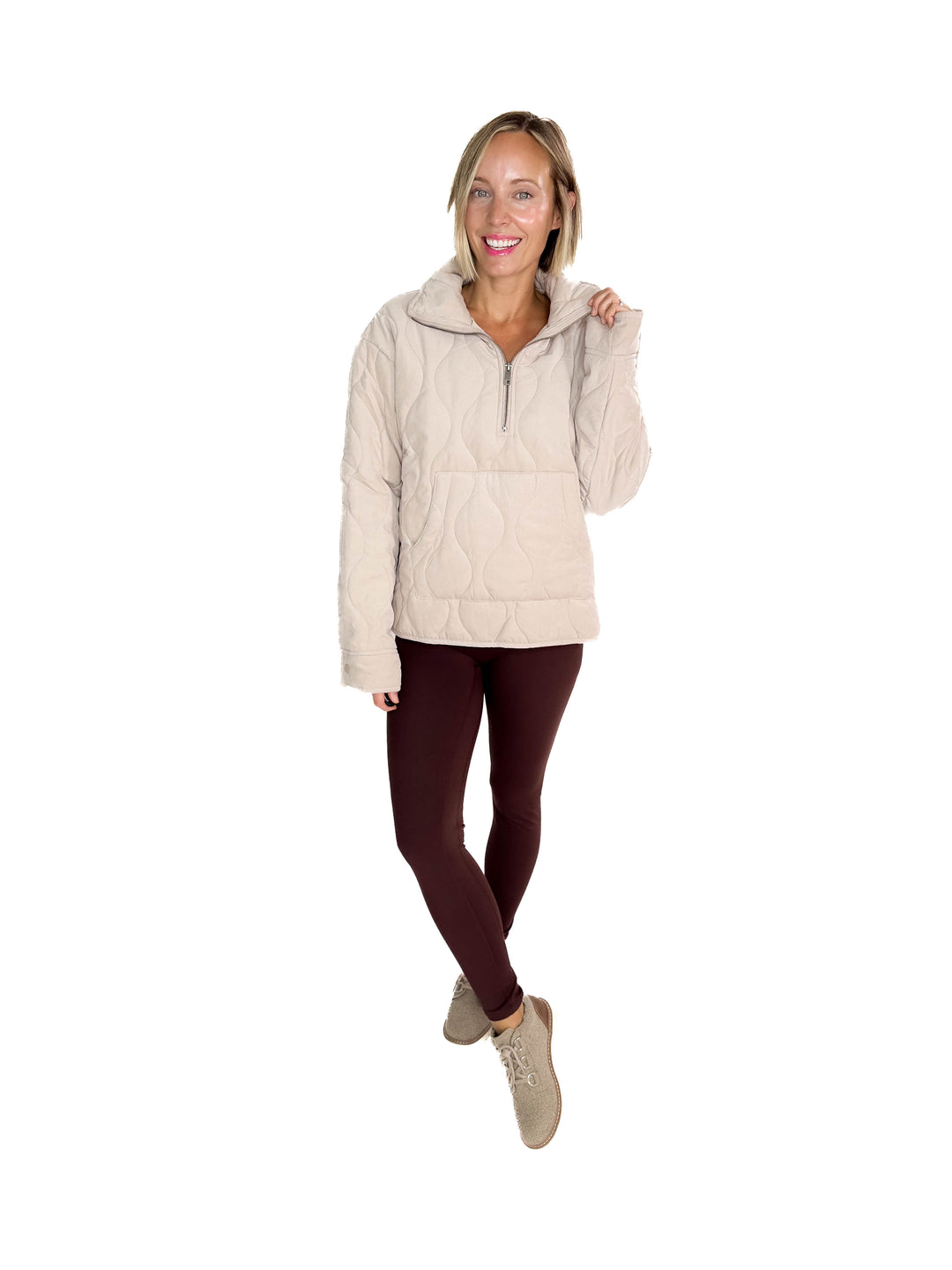 Elmwood Quilted 1/4 Zip Jacket- TAUPE