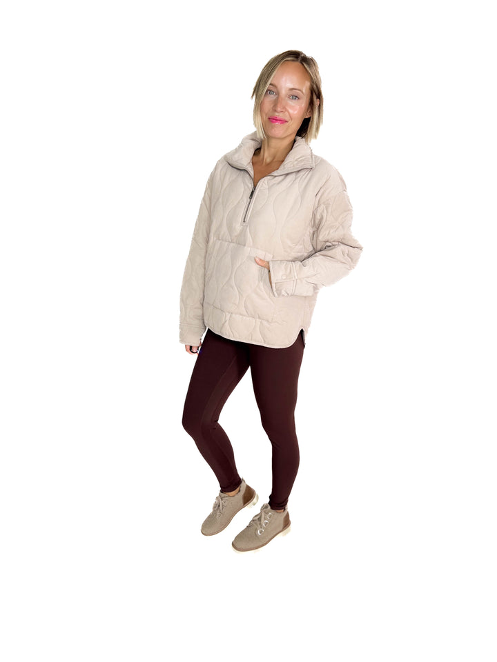 Elmwood Quilted 1/4 Zip Jacket- TAUPE