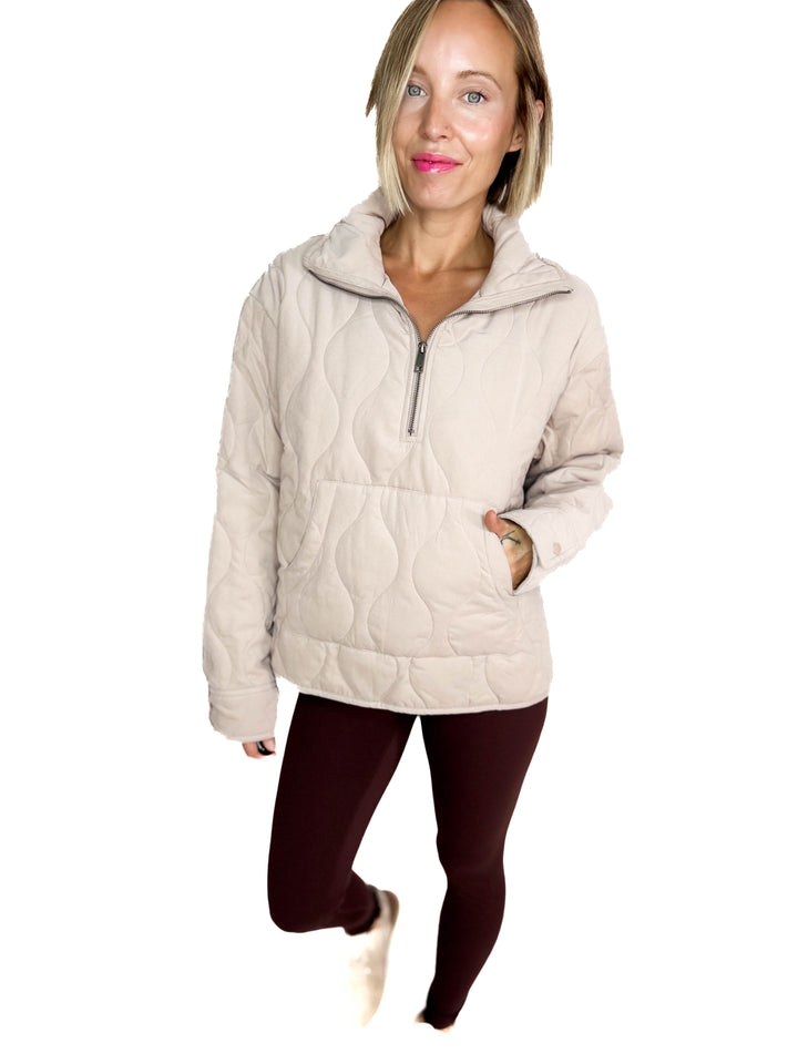 Elmwood Quilted 1/4 Zip Jacket- TAUPE