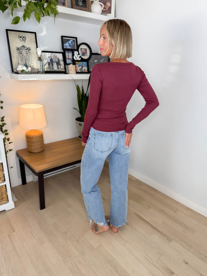 Mono B Linley Micro Ribbed Long Sleeve- ROSEWOOD