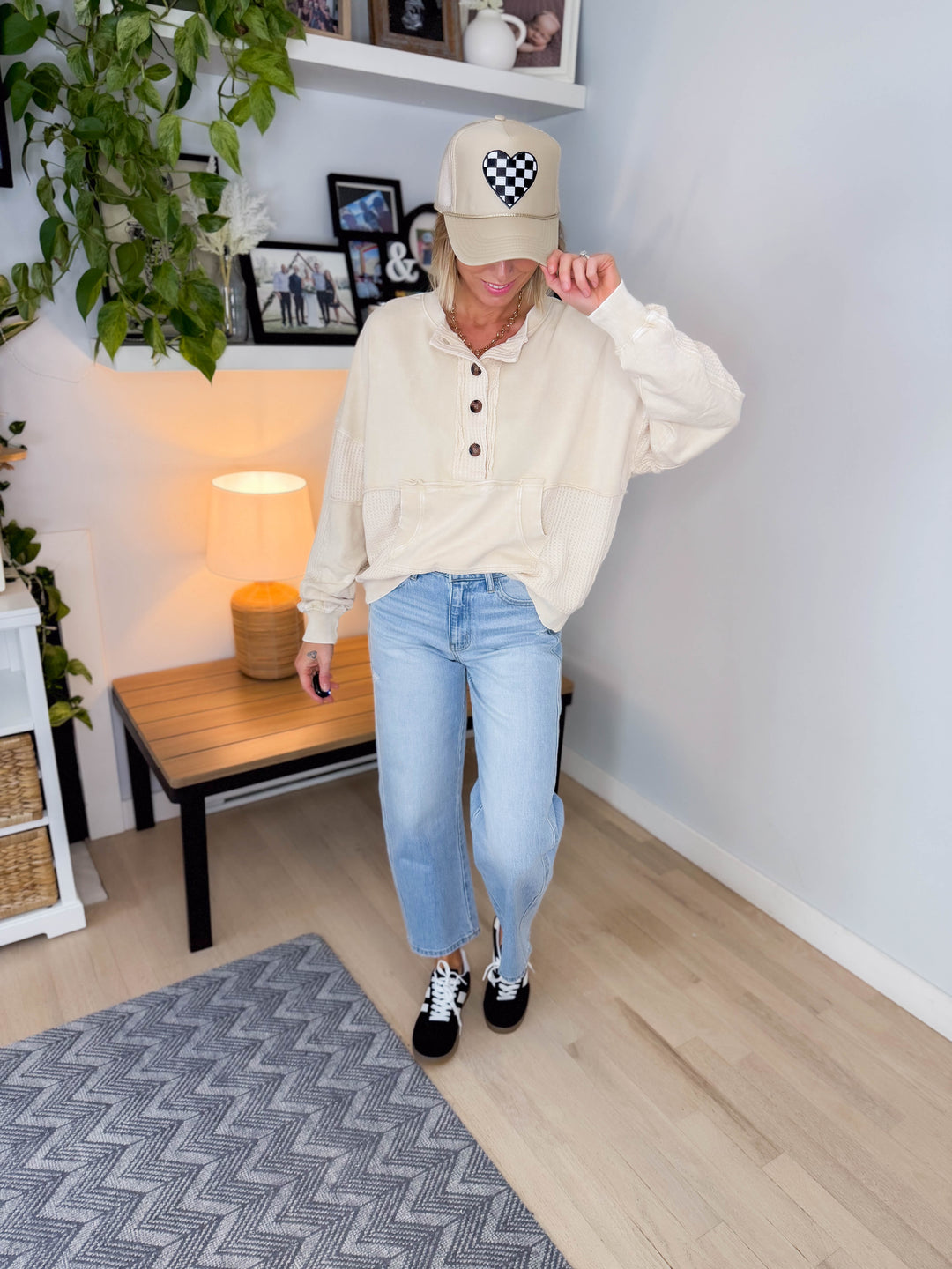 Shivy Waffle Henley Pullover- NATURAL