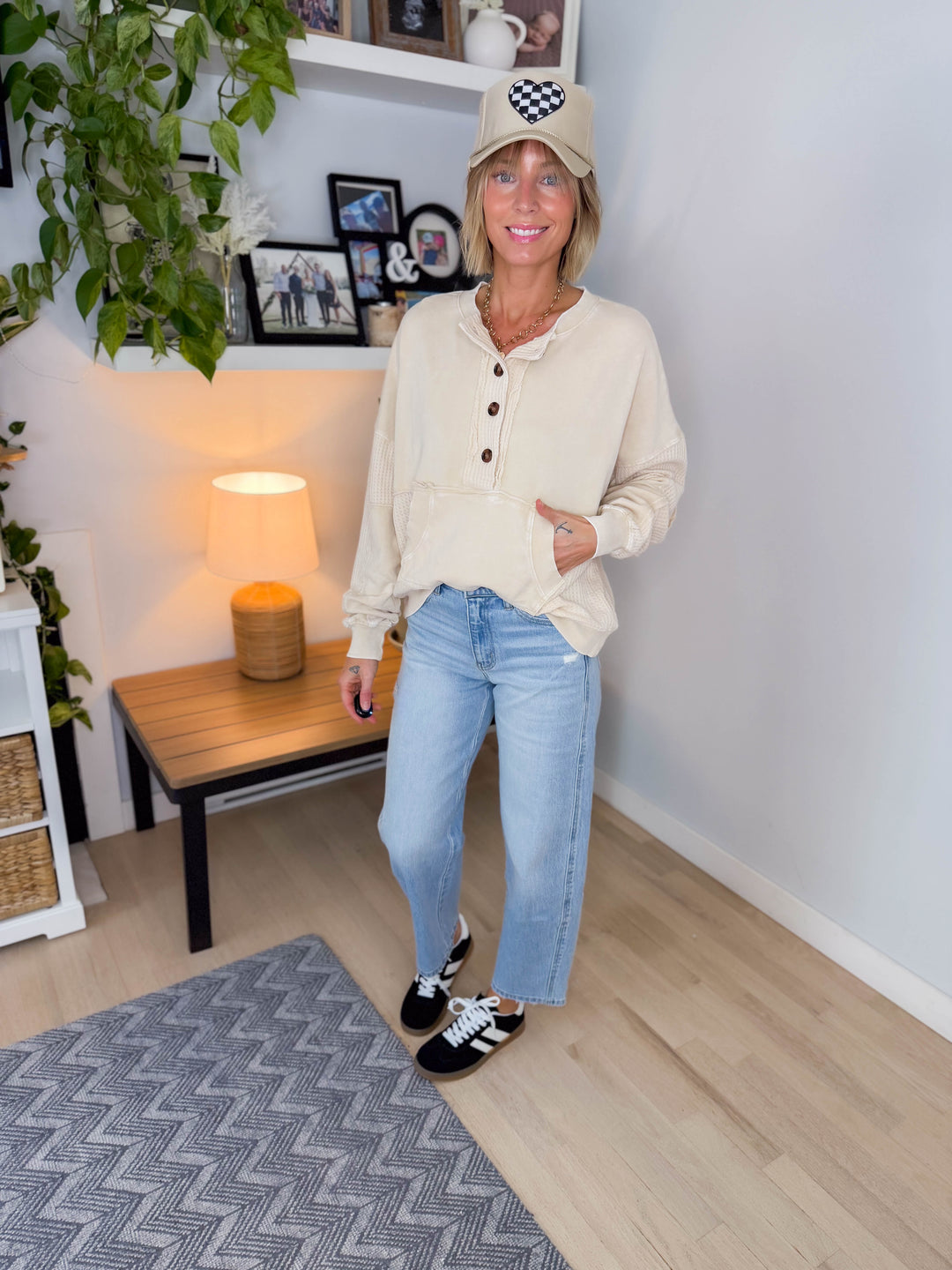 Shivy Waffle Henley Pullover- NATURAL