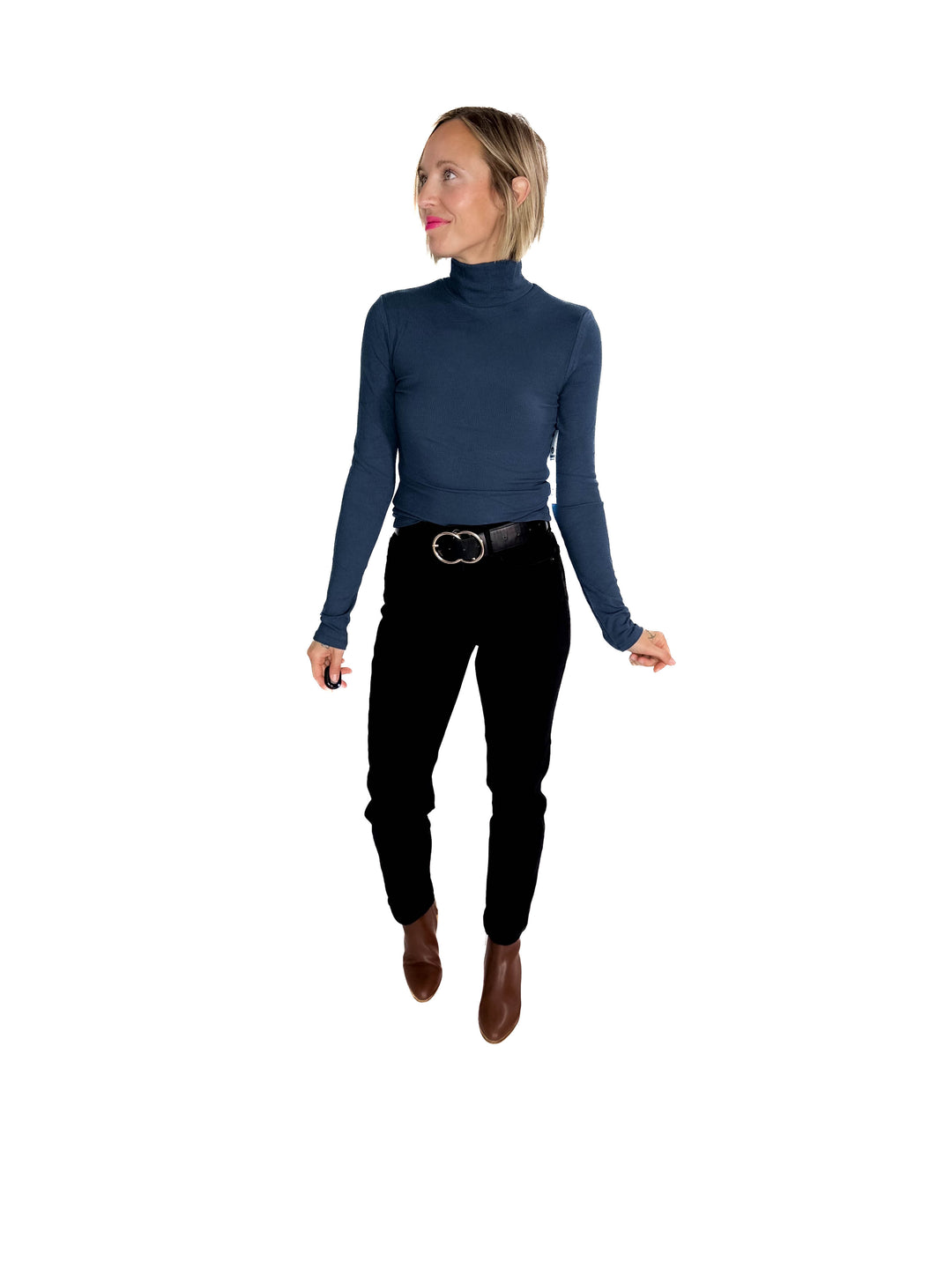 MONO B Linley Ribbed Mock Neck- MIDNIGHT NAVY