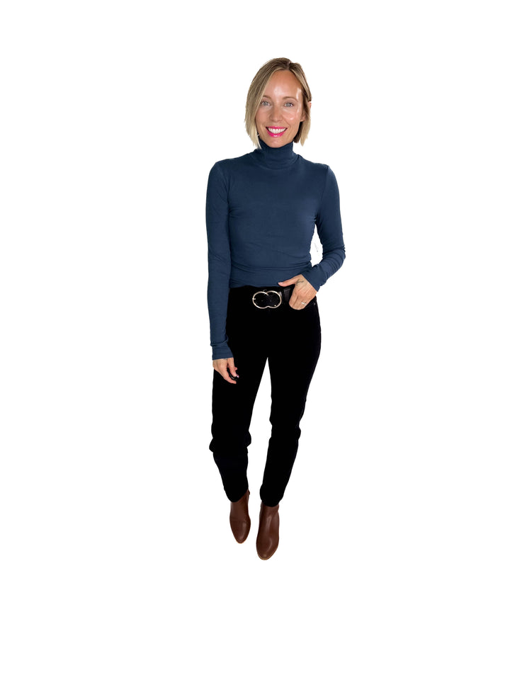 MONO B Linley Ribbed Mock Neck- MIDNIGHT NAVY