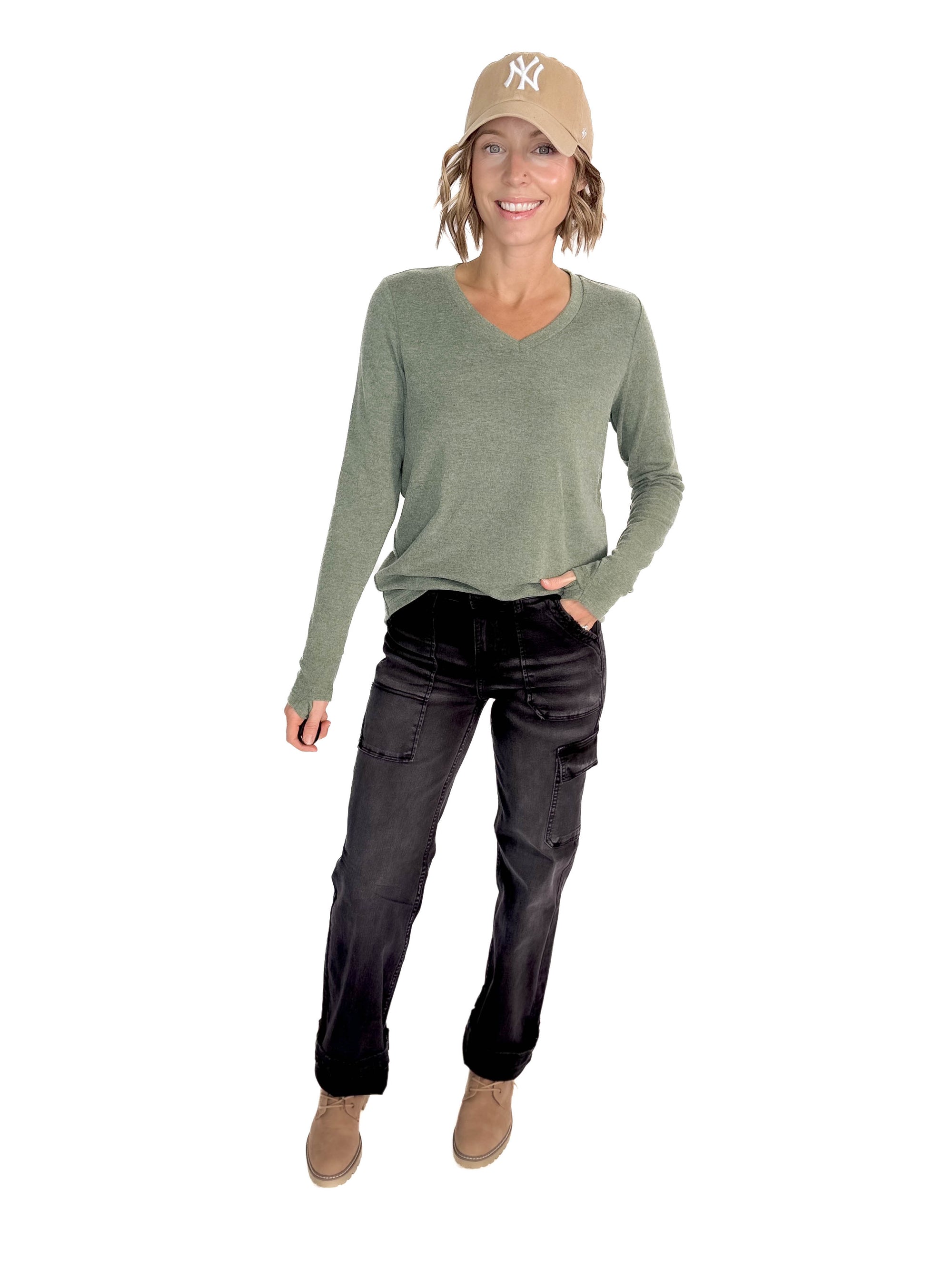 Leah Premium Thumbhole Long Sleeve- HTHR GREEN