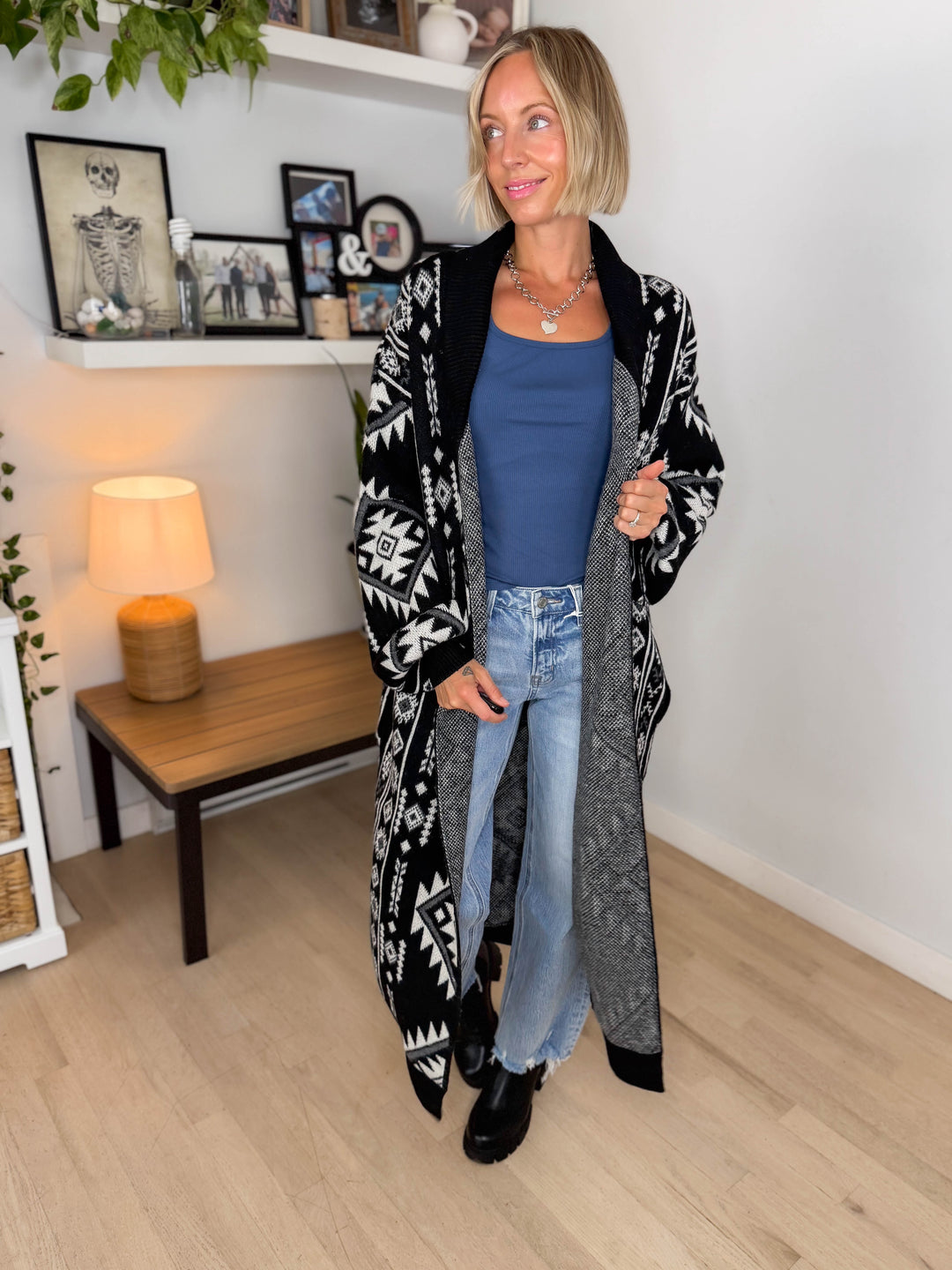 Lennox Western Style Coatigan- BLACK & WHITE