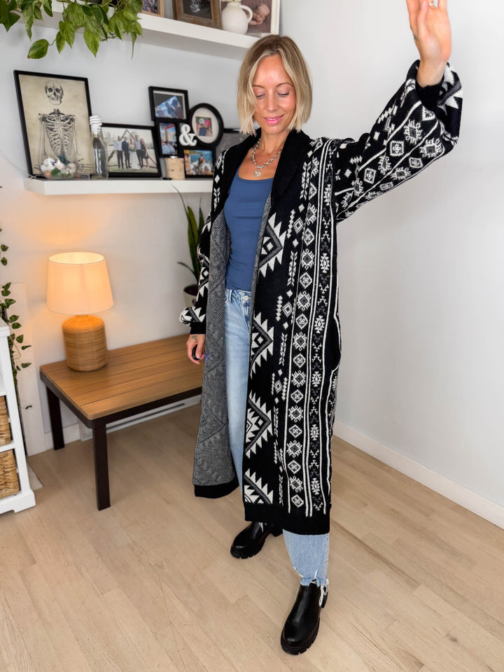 Lennox Western Style Coatigan- BLACK & WHITE