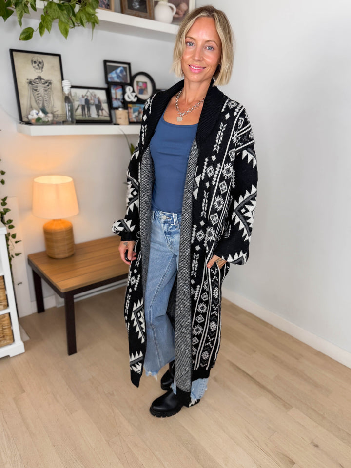 Lennox Western Style Coatigan- BLACK & WHITE