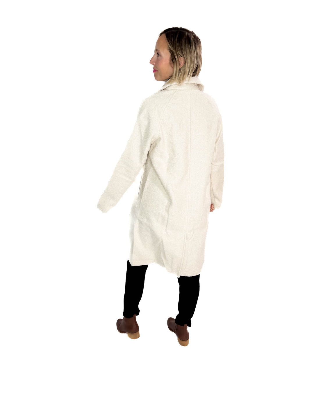 Frosty Boucle Long Button Coat- ECRU OATMEAL