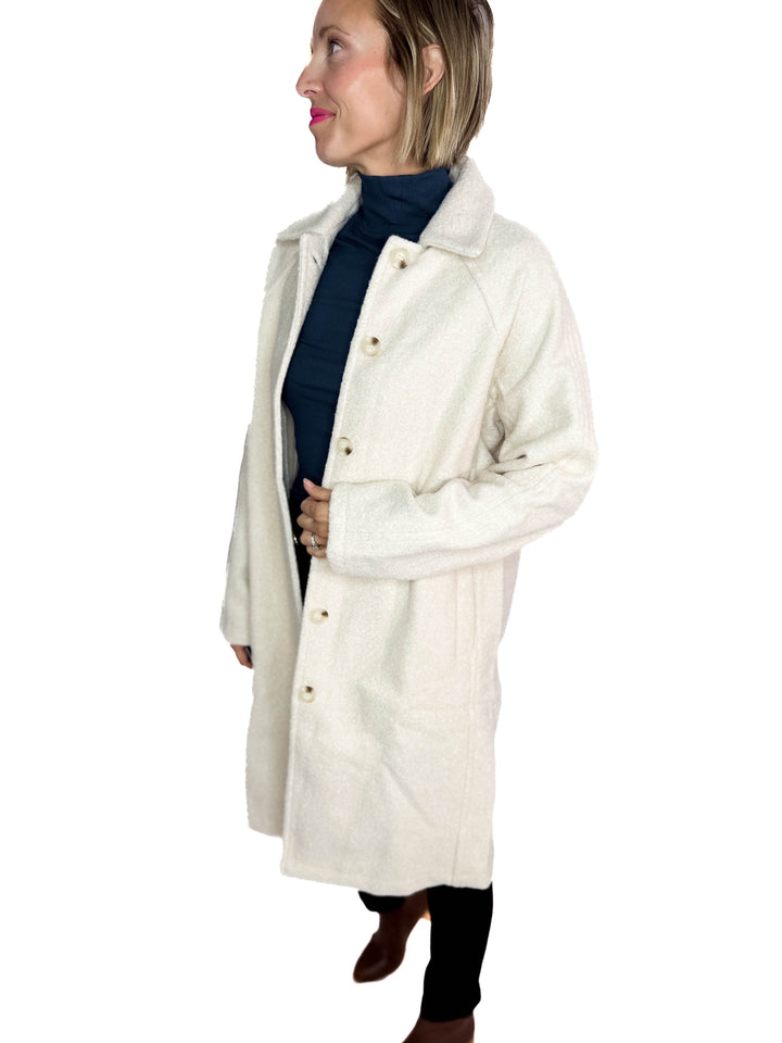Frosty Boucle Long Button Coat- ECRU OATMEAL