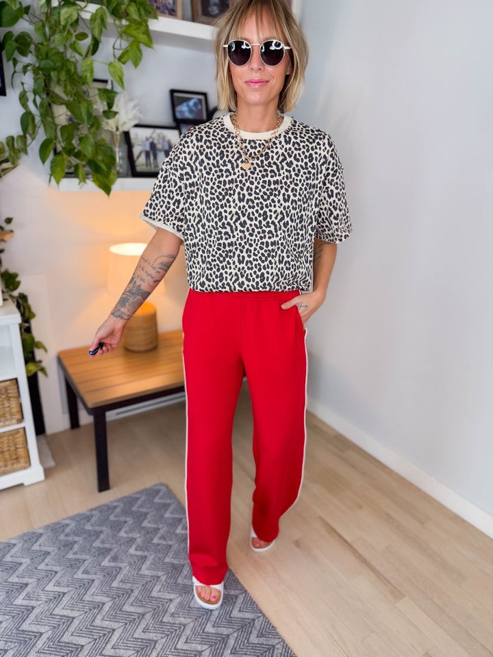 Ella Modal Straight Leg Pant- TRUE RED/CREAM-FINAL SALE