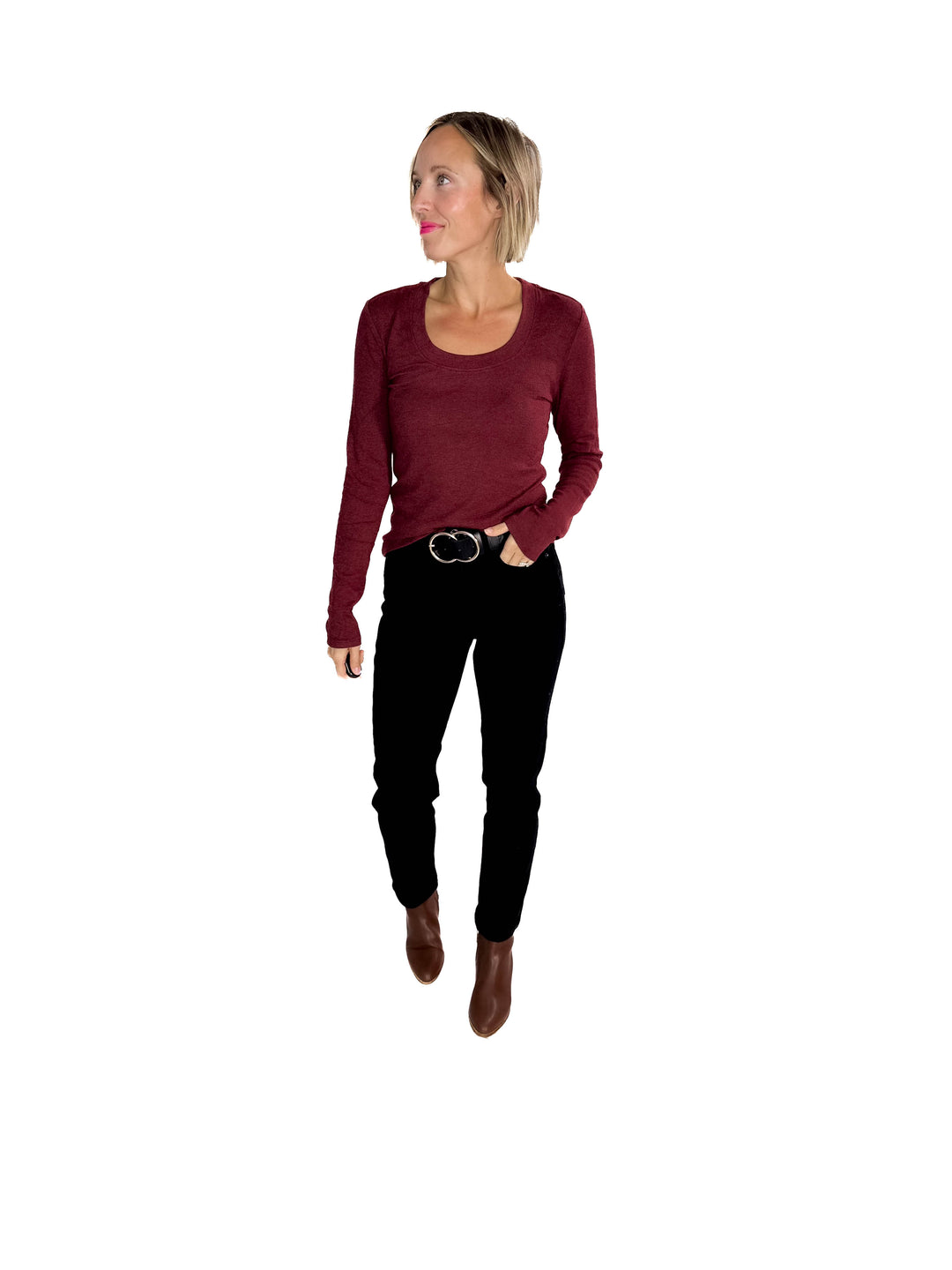 Bella Ultra Soft Classic Ribbed Scoop Neck- BURGUNDY