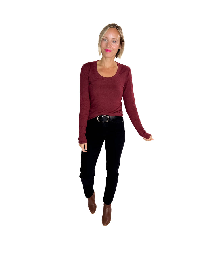 Bella Ultra Soft Classic Ribbed Scoop Neck- BURGUNDY
