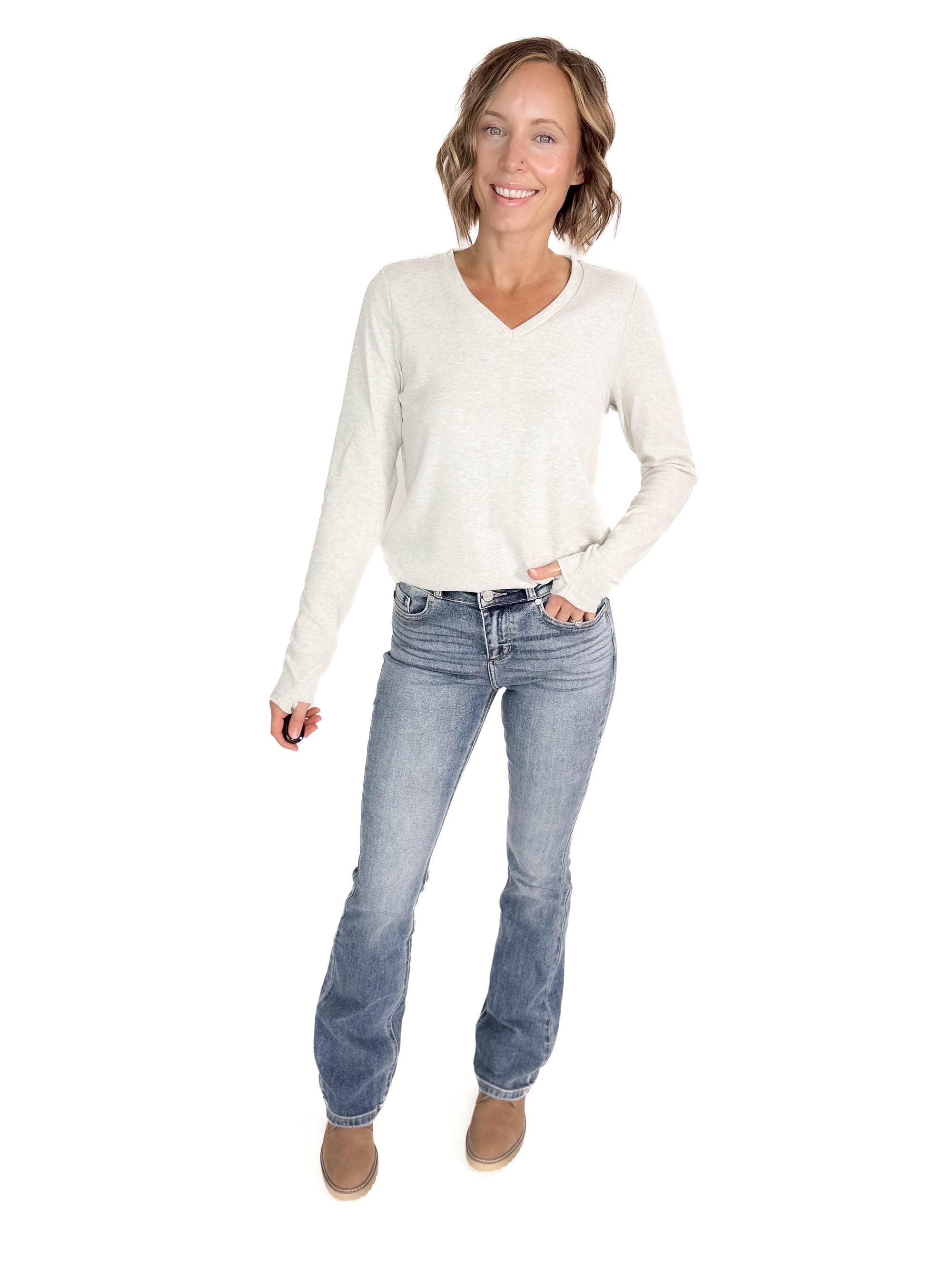 Leah Premium Thumbhole Long Sleeve- HTHR LIGHT GREY