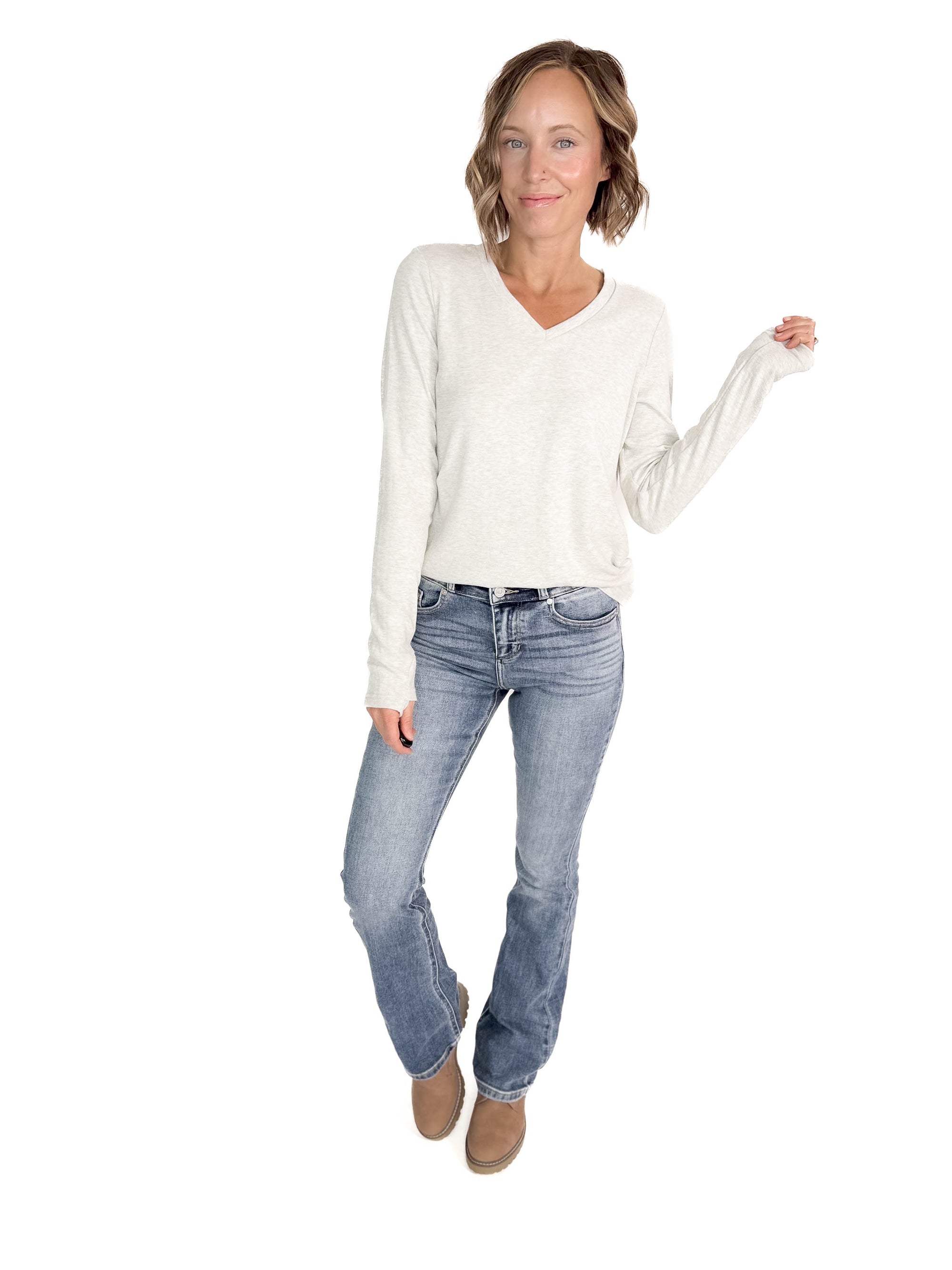 Leah Premium Thumbhole Long Sleeve- HTHR LIGHT GREY