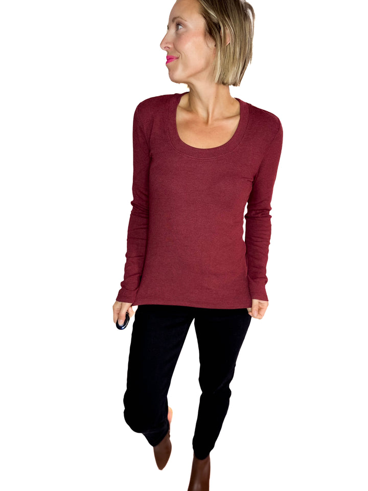 Bella Ultra Soft Classic Ribbed Scoop Neck- BURGUNDY