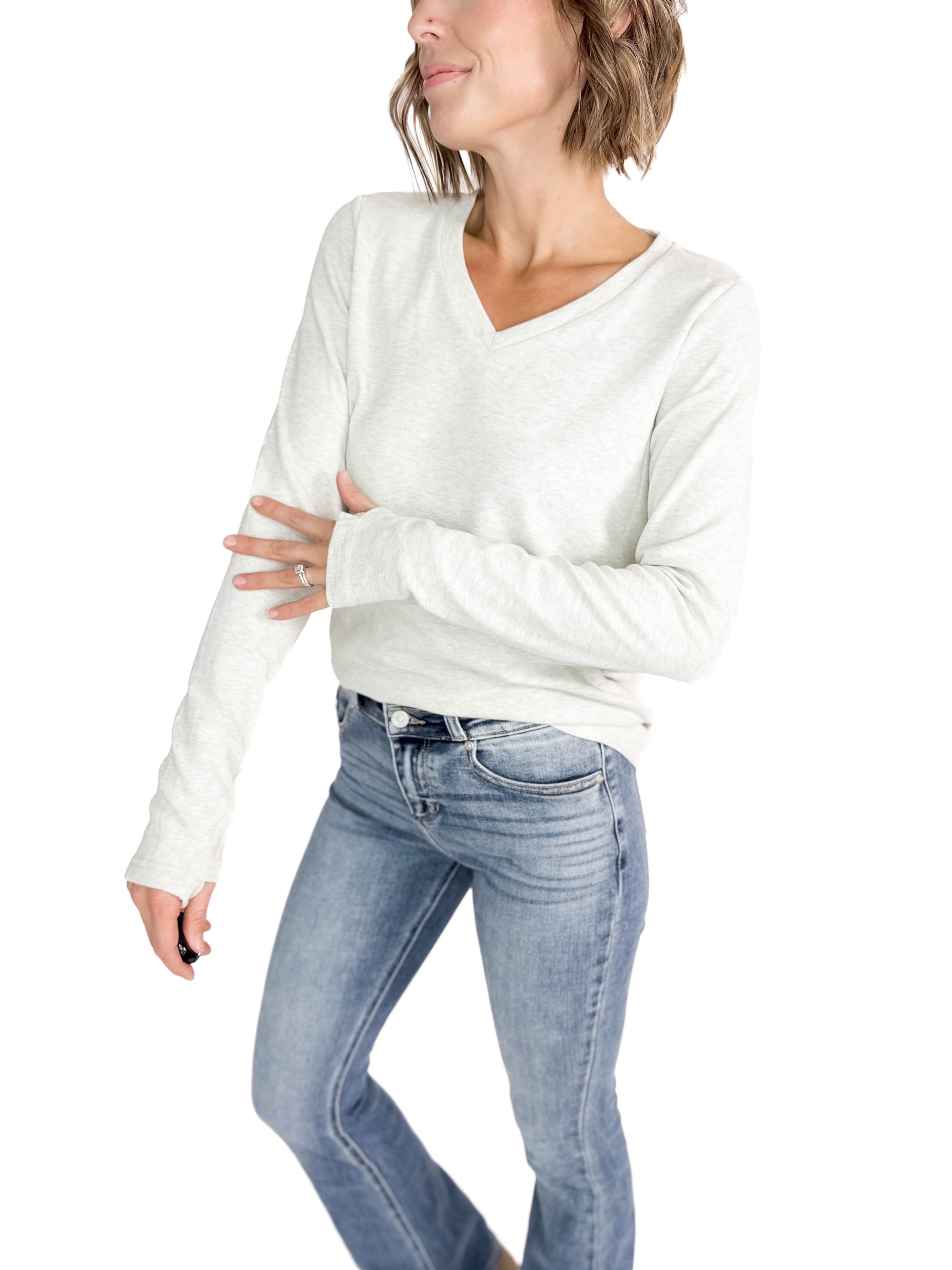 Leah Premium Thumbhole Long Sleeve- HTHR LIGHT GREY