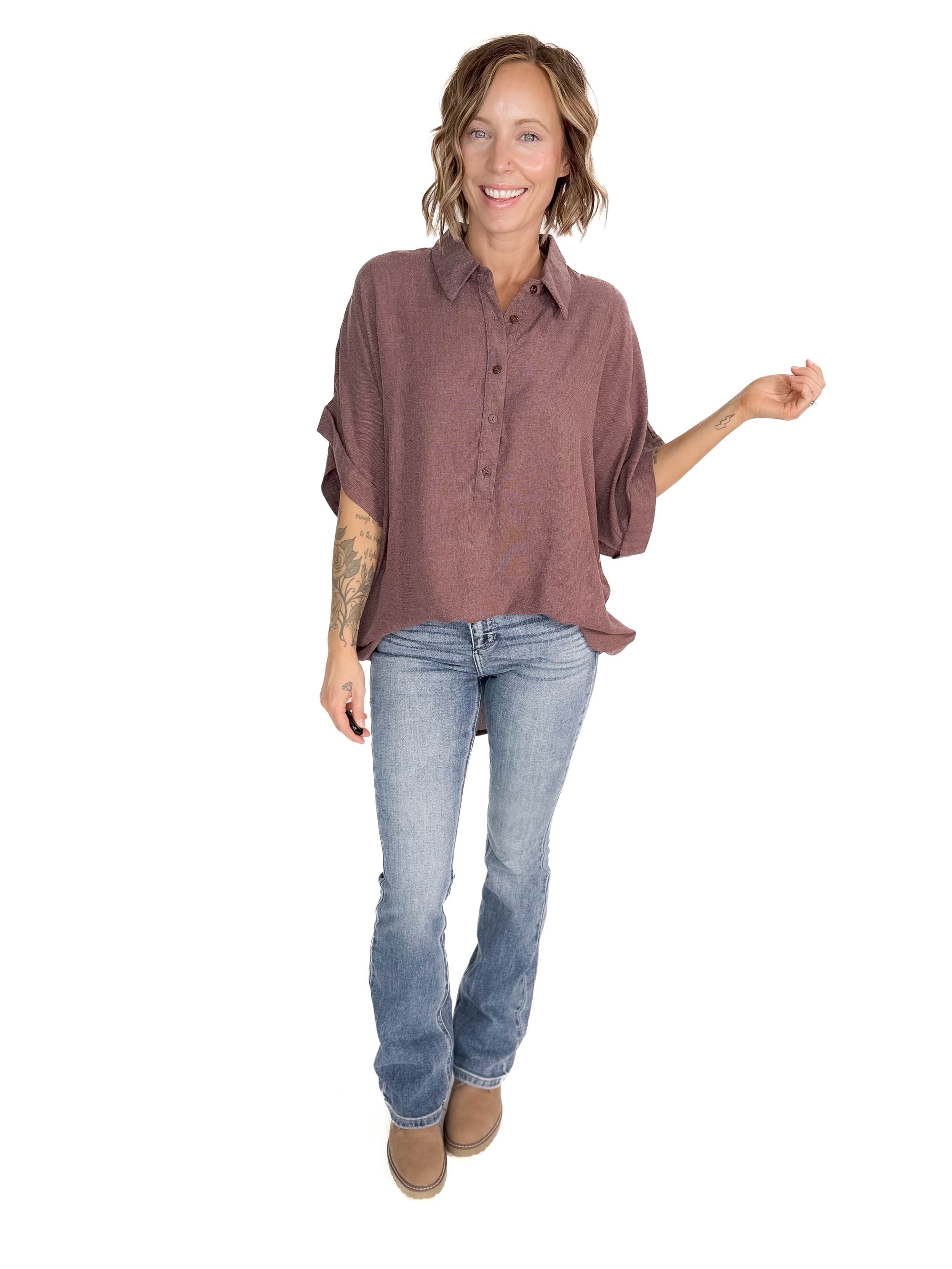 Sherly Linen Blend Tunic- CHOCOLATE