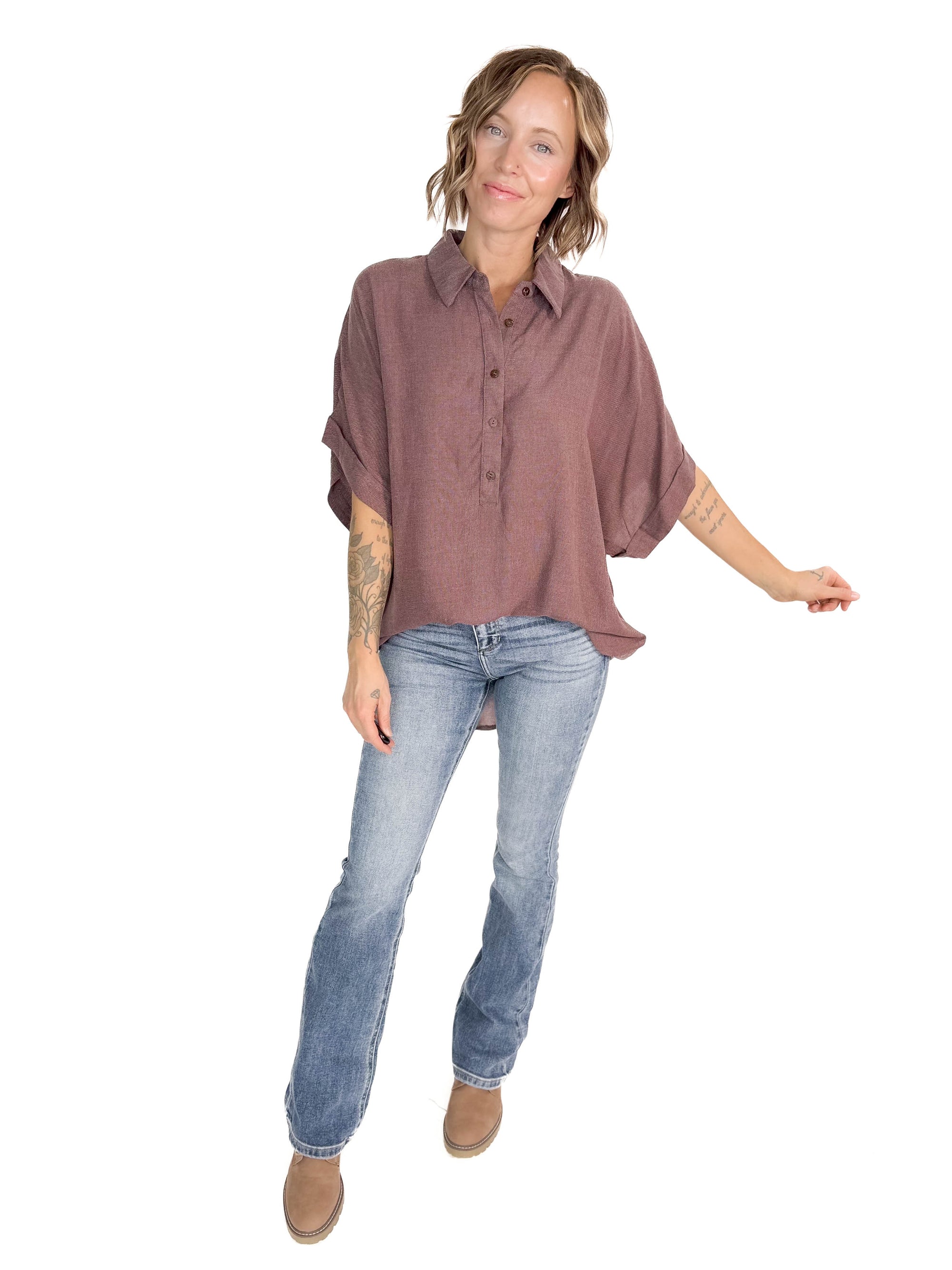 Sherly Linen Blend Tunic- CHOCOLATE