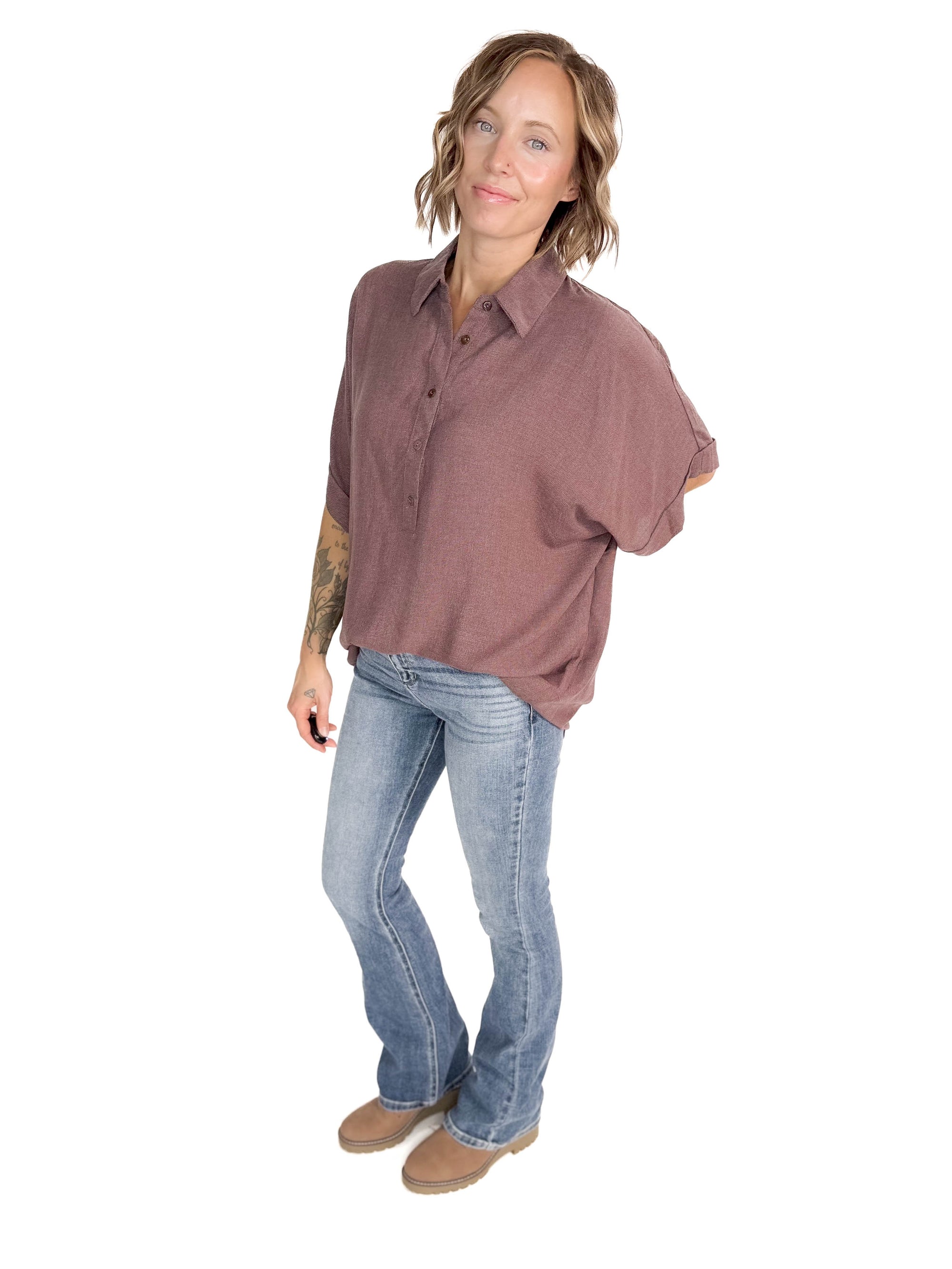 Sherly Linen Blend Tunic- CHOCOLATE