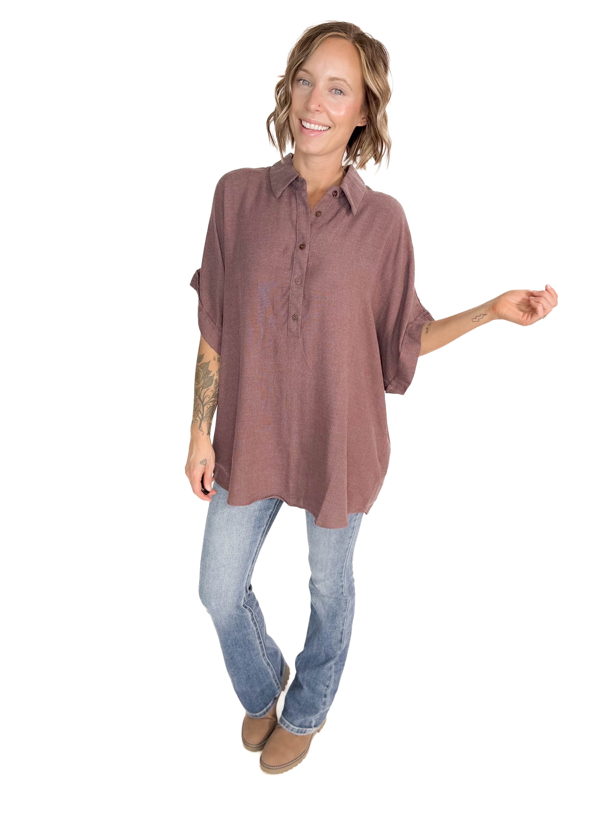 Sherly Linen Blend Tunic- CHOCOLATE