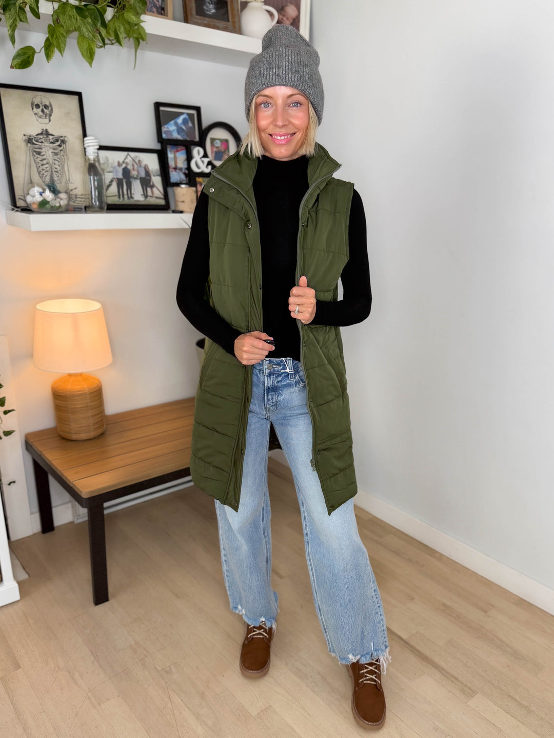 MICHELLE MAE Harlow Cling-Free Longline Vest- DARK OLIVE