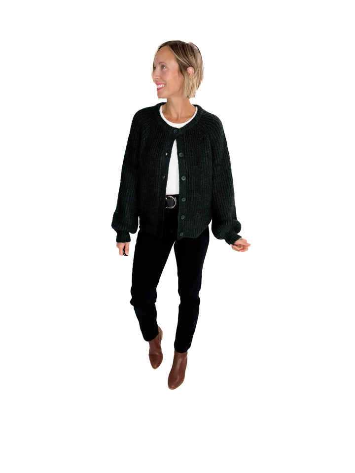 Krystle Button Cardigan- EVERGREEN