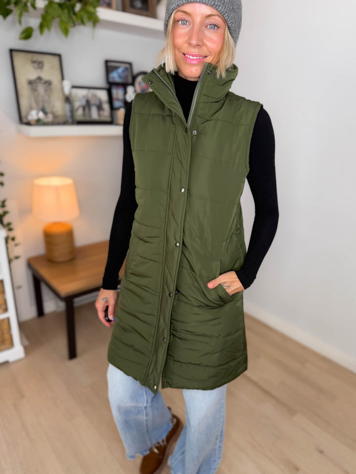 MICHELLE MAE Harlow Cling-Free Longline Vest- DARK OLIVE